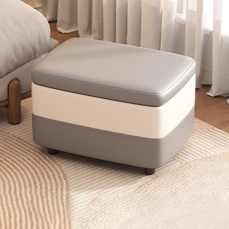 Modern Rectangular PU Leather Footstool with Wooden Frame, Cushioned Top, 1-Storage, Stackable & Backless – Ideal Entryway Stool