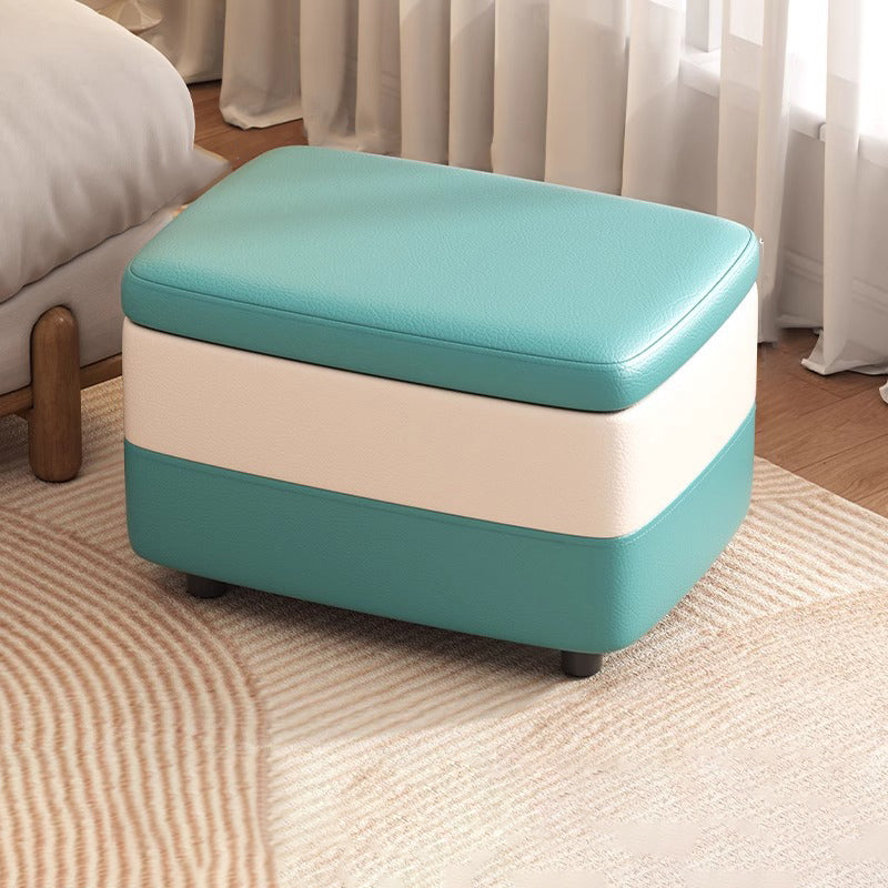 Modern Rectangular PU Leather Footstool with Wooden Frame, Cushioned Top, 1-Storage, Stackable & Backless – Ideal Entryway Stool