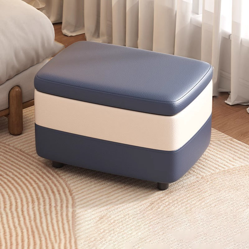 Modern Rectangular PU Leather Footstool with Wooden Frame, Cushioned Top, 1-Storage, Stackable & Backless – Ideal Entryway Stool