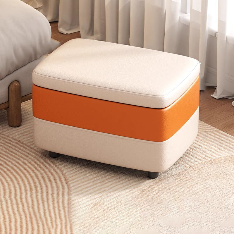 Modern Rectangular PU Leather Footstool with Wooden Frame, Cushioned Top, 1-Storage, Stackable & Backless – Ideal Entryway Stool