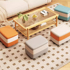 Taburete moderno rectangular de cuero sintético con estructura de madera, parte superior acolchada, 1 espacio de almacenamiento, apilable y sin respaldo – Taburete ideal para la entrada