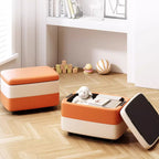 Taburete moderno rectangular de cuero sintético con estructura de madera, parte superior acolchada, 1 espacio de almacenamiento, apilable y sin respaldo – Taburete ideal para la entrada