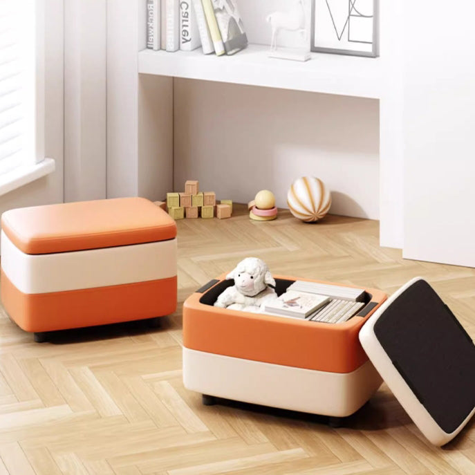 Taburete moderno rectangular de cuero sintético con estructura de madera, parte superior acolchada, 1 espacio de almacenamiento, apilable y sin respaldo – Taburete ideal para la entrada