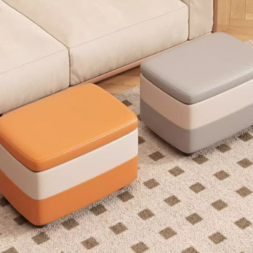 Taburete moderno rectangular de cuero sintético con estructura de madera, parte superior acolchada, 1 espacio de almacenamiento, apilable y sin respaldo – Taburete ideal para la entrada