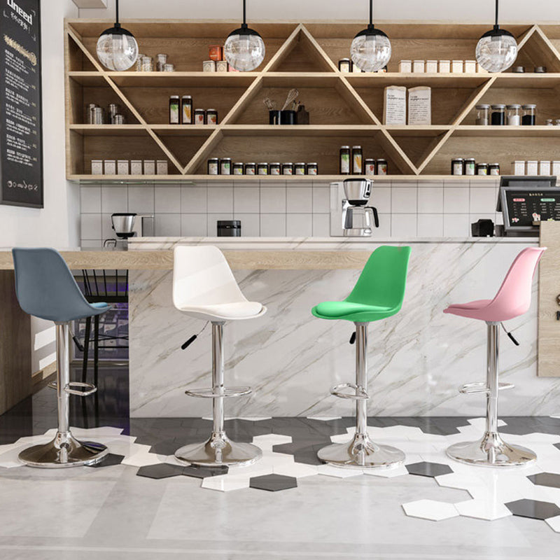Modern Minimalist Metal Plastic Faux Leather Sponge Oval Swivel Liftable Bar Stool Backrest Footrest For Kitchen