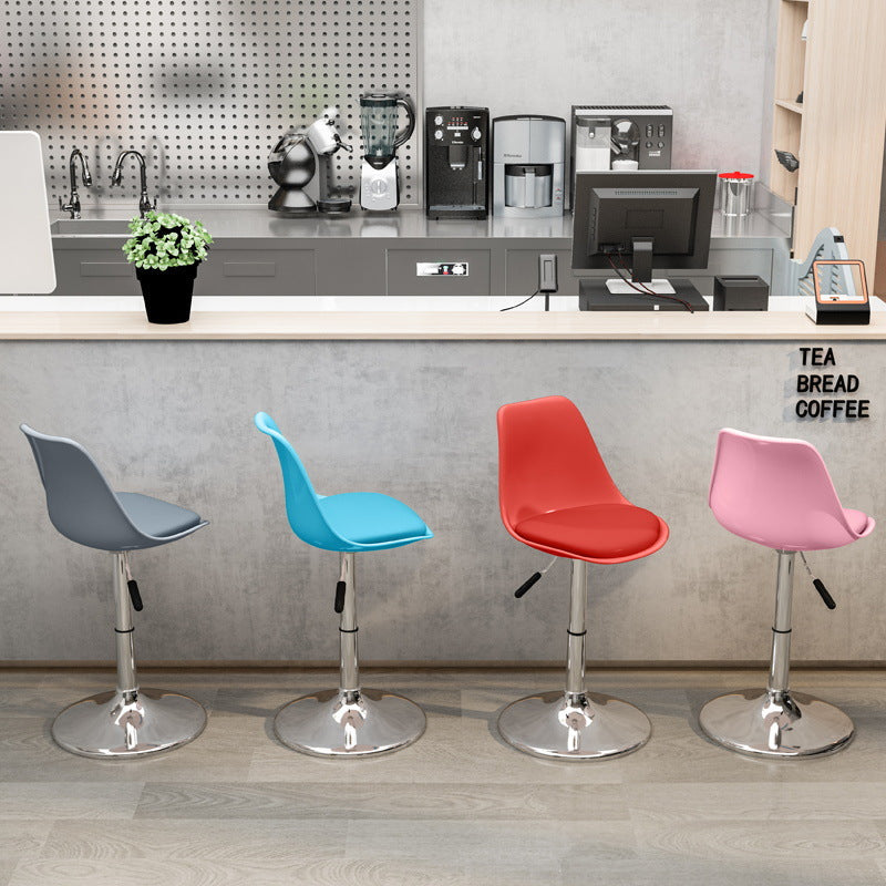 Modern Minimalist Metal Plastic Faux Leather Sponge Oval Swivel Liftable Bar Stool Backrest Footrest For Kitchen