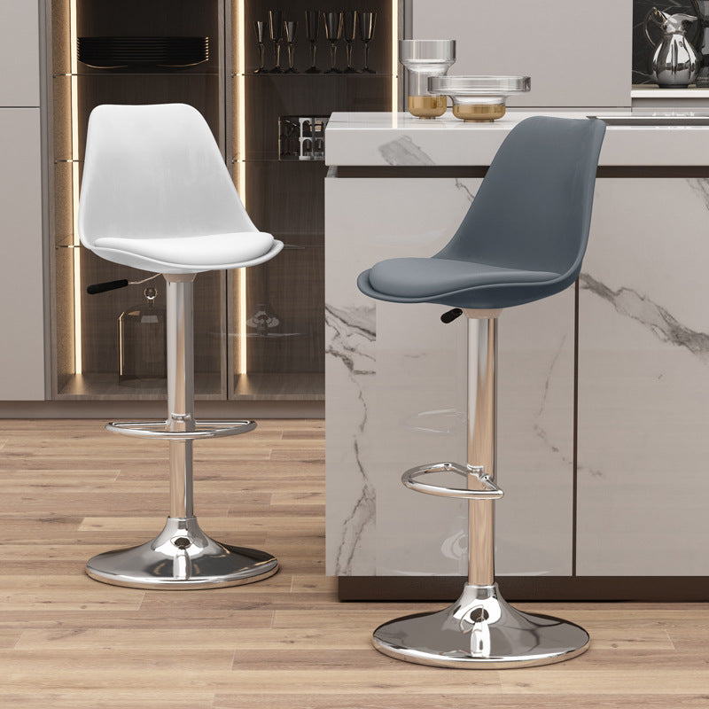 Modern Minimalist Metal Plastic Faux Leather Sponge Oval Swivel Liftable Bar Stool Backrest Footrest For Kitchen