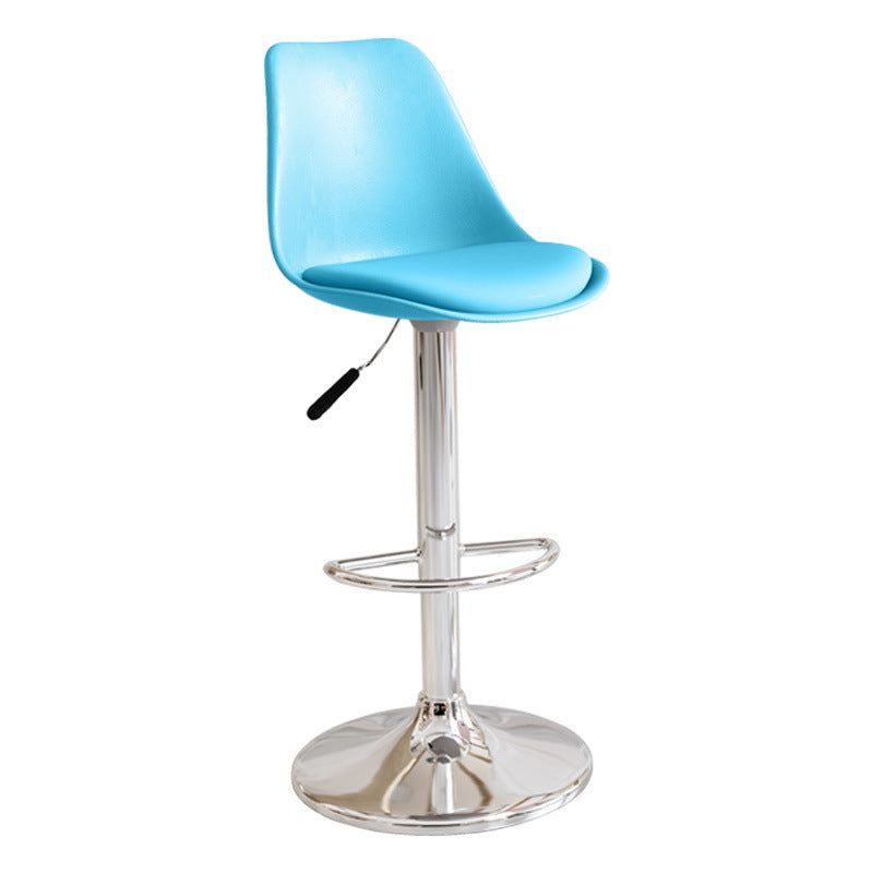 Modern Minimalist Metal Plastic Faux Leather Sponge Oval Swivel Liftable Bar Stool Backrest Footrest For Kitchen