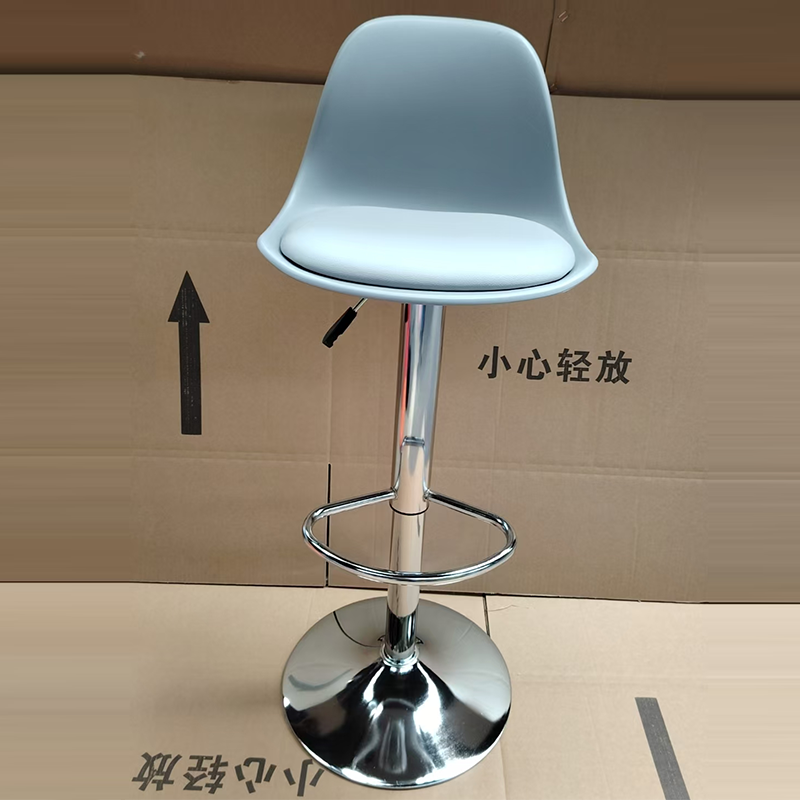 Modern Minimalist Metal Plastic Faux Leather Sponge Oval Swivel Liftable Bar Stool Backrest Footrest For Kitchen