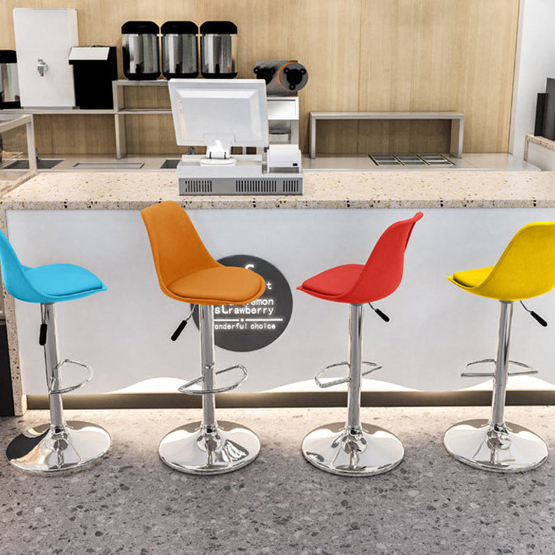 Modern Minimalist Metal Plastic Faux Leather Sponge Oval Swivel Liftable Bar Stool Backrest Footrest For Kitchen