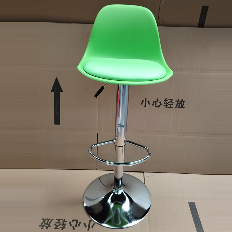 Modern Minimalist Metal Plastic Faux Leather Sponge Oval Swivel Liftable Bar Stool Backrest Footrest For Kitchen