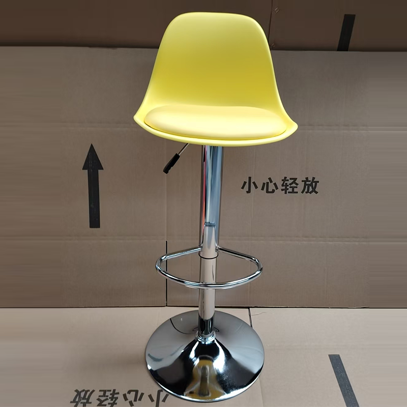 Modern Minimalist Metal Plastic Faux Leather Sponge Oval Swivel Liftable Bar Stool Backrest Footrest For Kitchen