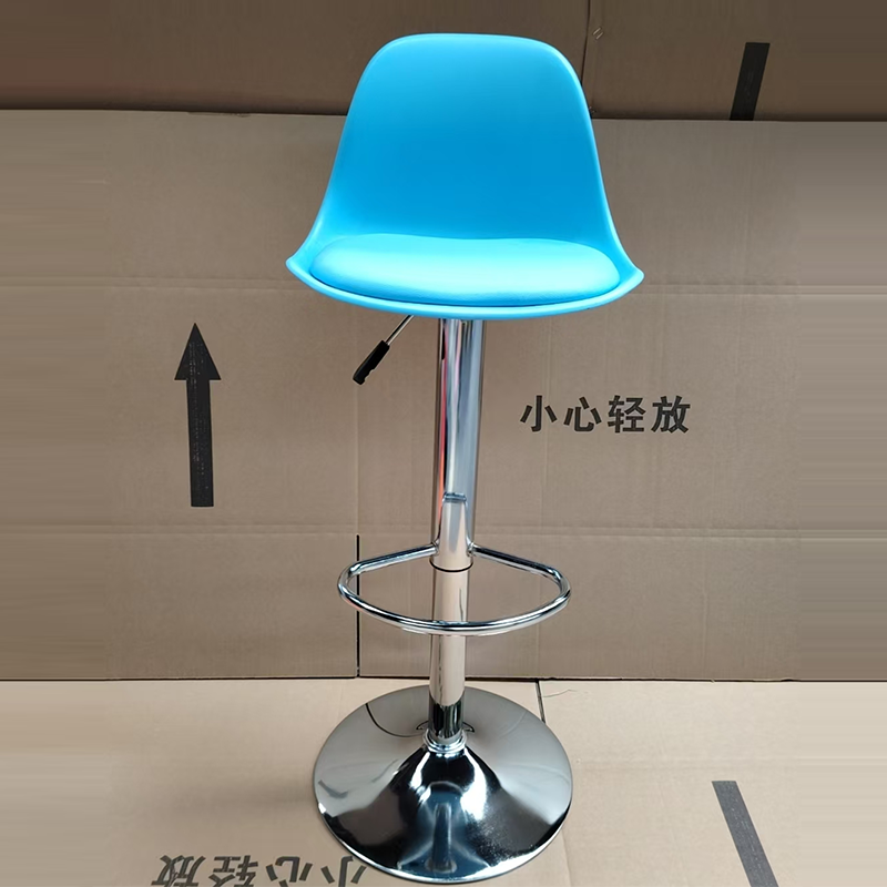 Modern Minimalist Metal Plastic Faux Leather Sponge Oval Swivel Liftable Bar Stool Backrest Footrest For Kitchen