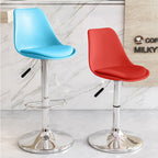 Modern Minimalist Metal Plastic Faux Leather Sponge Oval Swivel Liftable Bar Stool Backrest Footrest For Kitchen