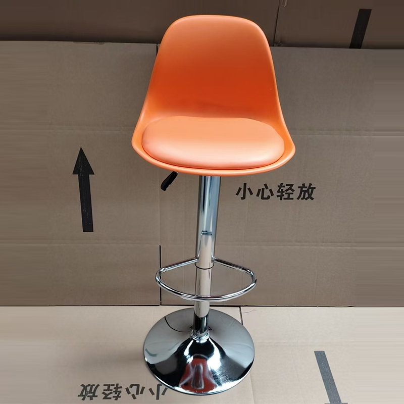 Modern Minimalist Metal Plastic Faux Leather Sponge Oval Swivel Liftable Bar Stool Backrest Footrest For Kitchen