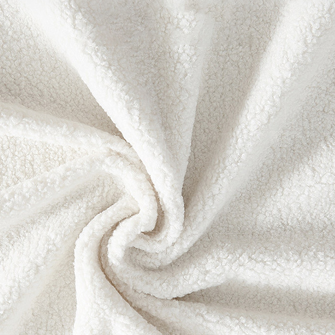 Taburete nórdico contemporáneo redondo de tela sherpa con respaldo en forma de C, base de madera y esponja acolchada — Asiento bajo móvil para sala de estar