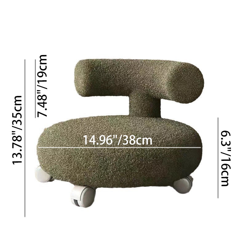 Taburete nórdico contemporáneo redondo de tela sherpa con respaldo en forma de C, base de madera y esponja acolchada — Asiento bajo móvil para sala de estar