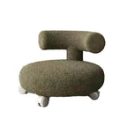 Taburete nórdico contemporáneo redondo de tela sherpa con respaldo en forma de C, base de madera y esponja acolchada — Asiento bajo móvil para sala de estar