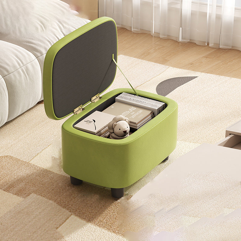 Modern Scandinavian Artificial Leather Rectangular Storage Footstool with Wood Frame and Sponge Cushion – Backless, for Entryway