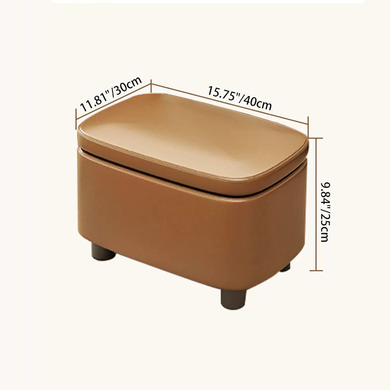 Modern Scandinavian Artificial Leather Rectangular Storage Footstool with Wood Frame and Sponge Cushion – Backless, for Entryway