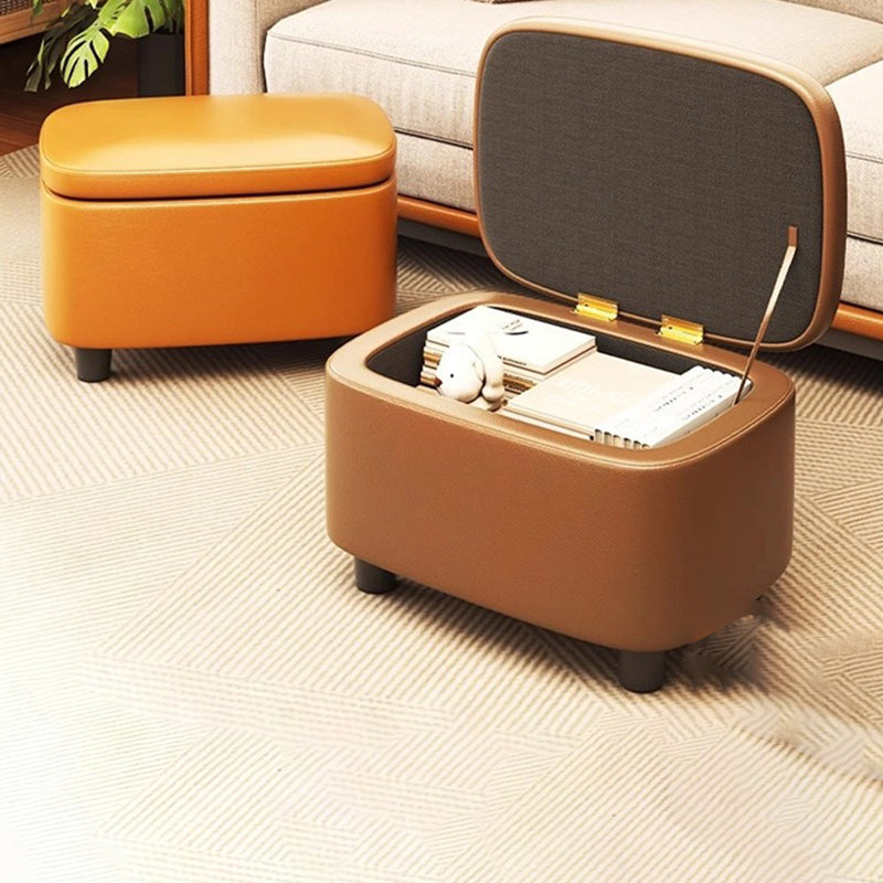 Modern Scandinavian Artificial Leather Rectangular Storage Footstool with Wood Frame and Sponge Cushion – Backless, for Entryway