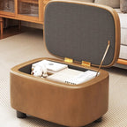 Modern Scandinavian Artificial Leather Rectangular Storage Footstool with Wood Frame and Sponge Cushion – Backless, for Entryway