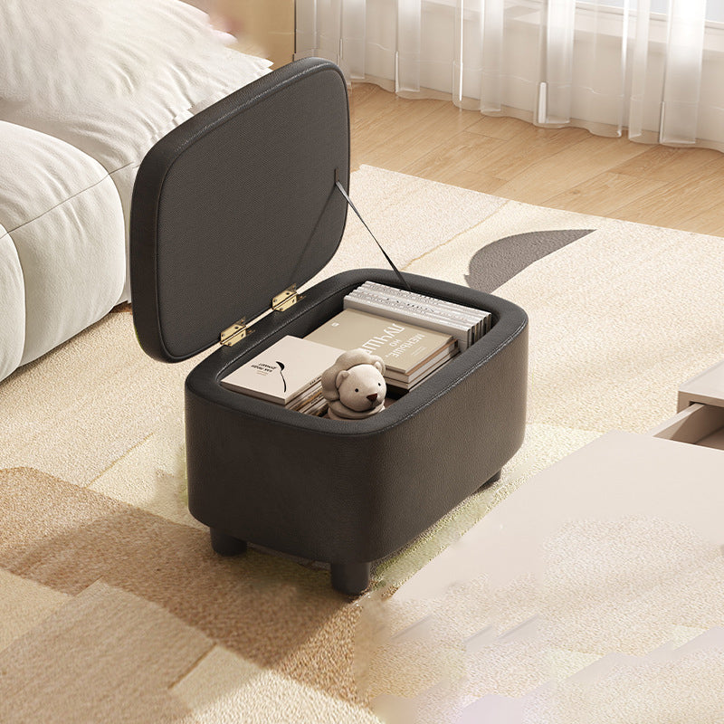 Modern Scandinavian Artificial Leather Rectangular Storage Footstool with Wood Frame and Sponge Cushion – Backless, for Entryway
