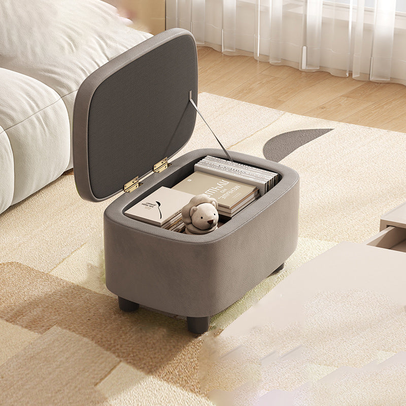 Modern Scandinavian Artificial Leather Rectangular Storage Footstool with Wood Frame and Sponge Cushion – Backless, for Entryway
