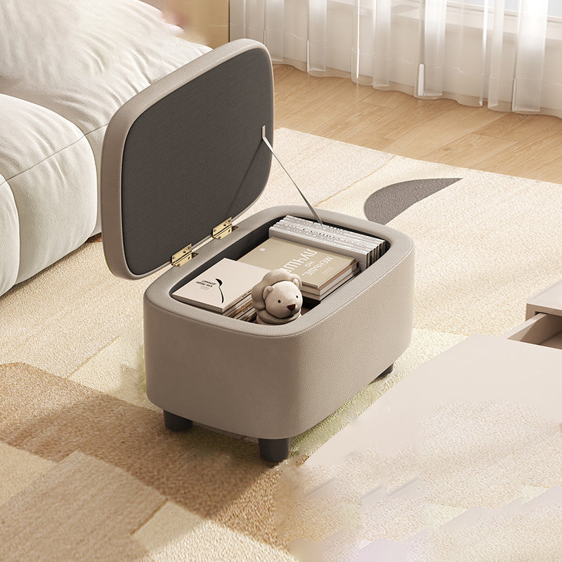 Modern Scandinavian Artificial Leather Rectangular Storage Footstool with Wood Frame and Sponge Cushion – Backless, for Entryway