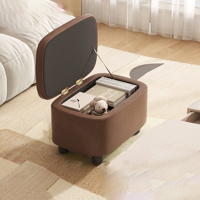 Modern Scandinavian Artificial Leather Rectangular Storage Footstool with Wood Frame and Sponge Cushion – Backless, for Entryway