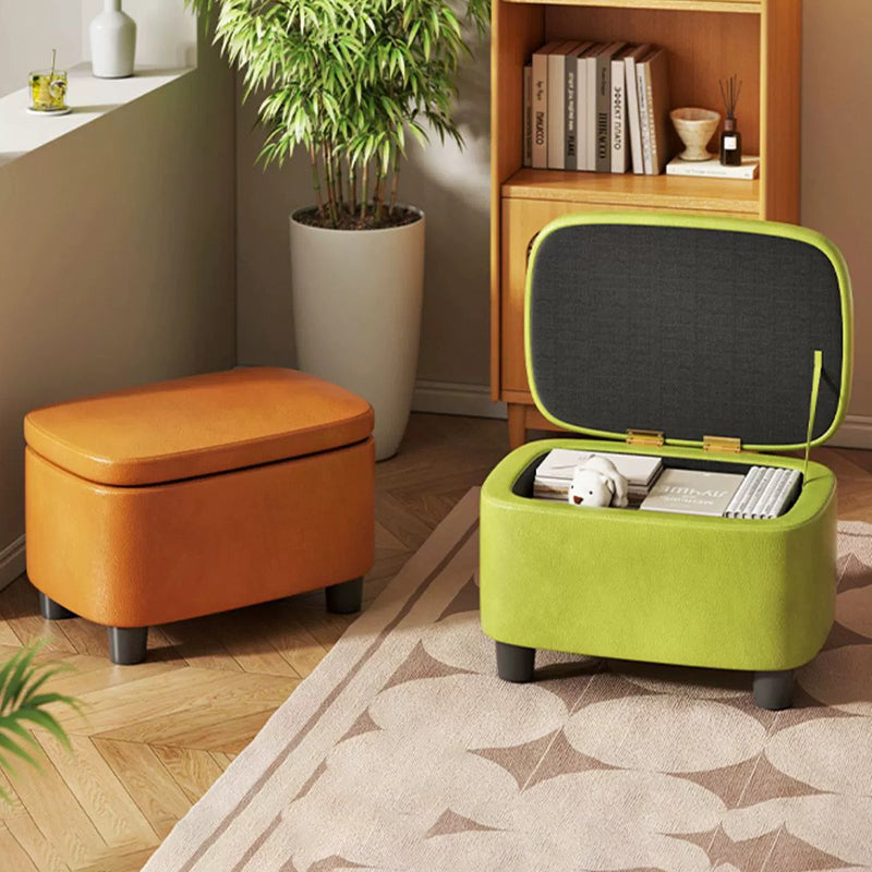 Modern Scandinavian Artificial Leather Rectangular Storage Footstool with Wood Frame and Sponge Cushion – Backless, for Entryway