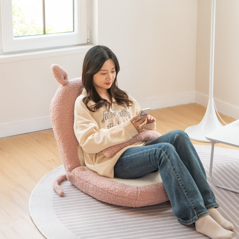Cojín de respaldo de felpa con orejas de gato de dibujos animados para niños - Almohada cuadrada plegable estilo tatami con tejido de sherpa, relleno de espuma de látex, ideal para sillones reclinables de dormitorio