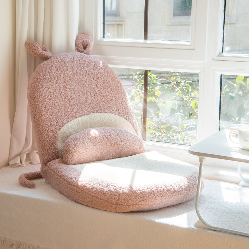 Kids Cartoon Cat-Ear Plush Backrest Cushion - Foldable Tatami-Style Square Pillow with Sherpa Fabric, Foam-Latex Filling, Ideal for Bedroom Recliners