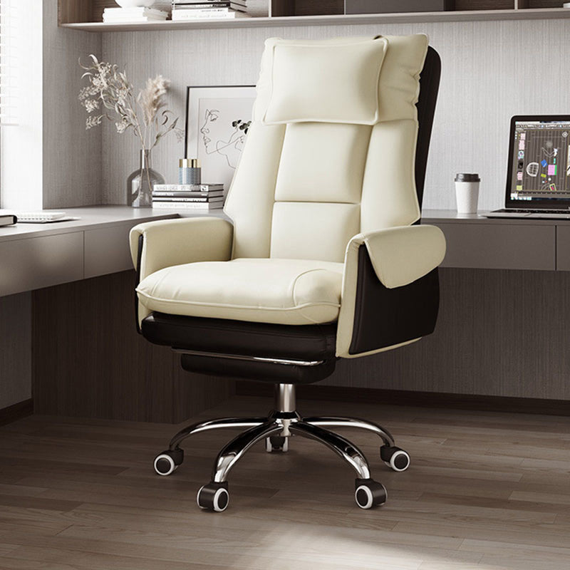 Silla de Escritorio Reclinable Cuadrada con Respaldo Reposapiés Reposacabezas de Esponja de Algodón, Acero, Aleación de Aluminio y Cuero PVC - Estilo de Simplicidad Moderna para Oficina en Casa