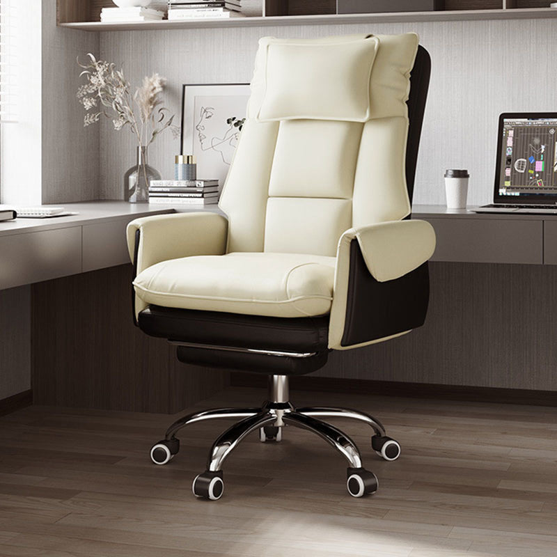 Silla de Escritorio Reclinable Cuadrada con Respaldo Reposapiés Reposacabezas de Esponja de Algodón, Acero, Aleación de Aluminio y Cuero PVC - Estilo de Simplicidad Moderna para Oficina en Casa