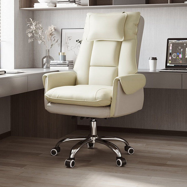 Silla de Escritorio Reclinable Cuadrada con Respaldo Reposapiés Reposacabezas de Esponja de Algodón, Acero, Aleación de Aluminio y Cuero PVC - Estilo de Simplicidad Moderna para Oficina en Casa