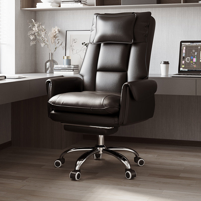 Silla de Escritorio Reclinable Cuadrada con Respaldo Reposapiés Reposacabezas de Esponja de Algodón, Acero, Aleación de Aluminio y Cuero PVC - Estilo de Simplicidad Moderna para Oficina en Casa