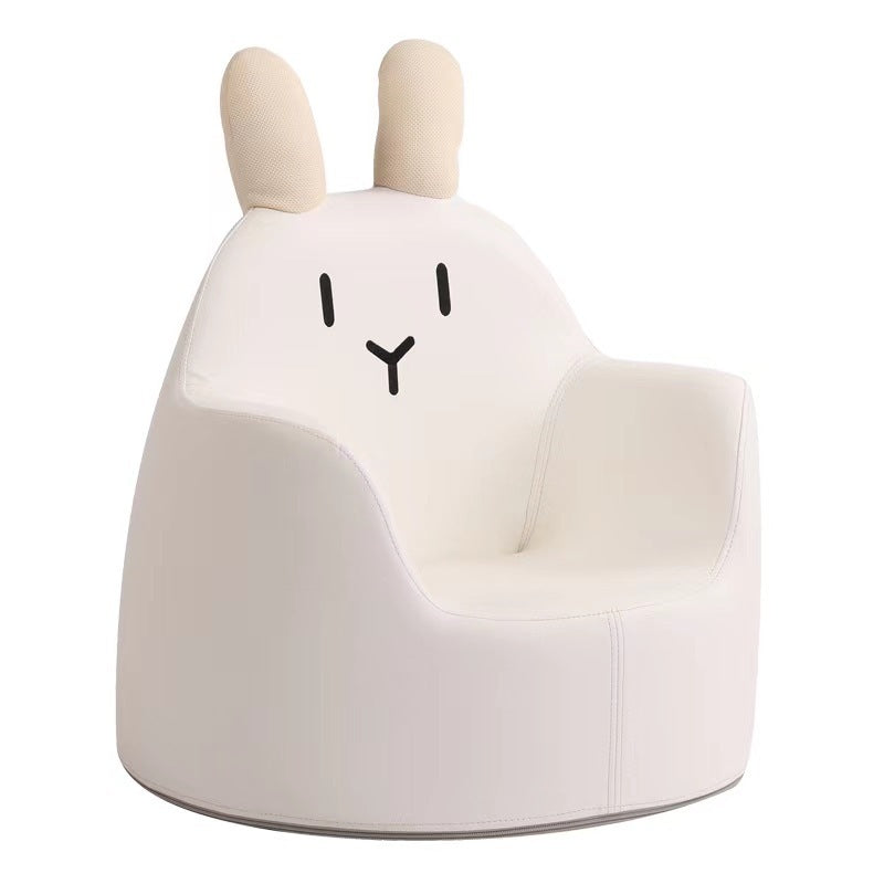 Contemporary Kids Cartoon Animal Stool with Backrest and Armrests – PU Leather Foam Cushioned Low Dining Room Stool (Rabbit, Bear, Dinosaur)