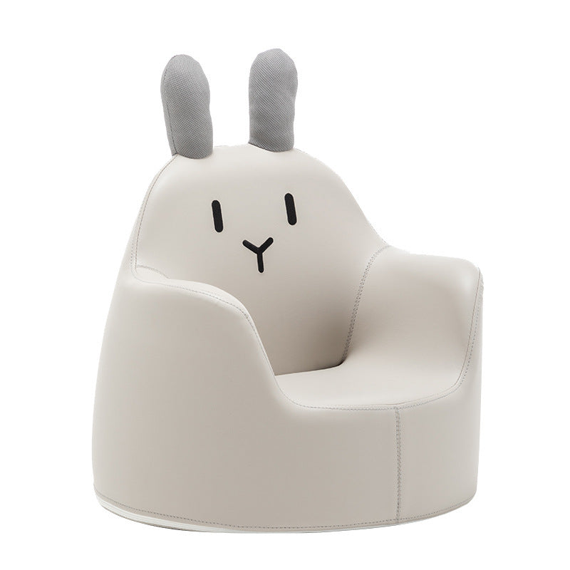 Contemporary Kids Cartoon Animal Stool with Backrest and Armrests – PU Leather Foam Cushioned Low Dining Room Stool (Rabbit, Bear, Dinosaur)