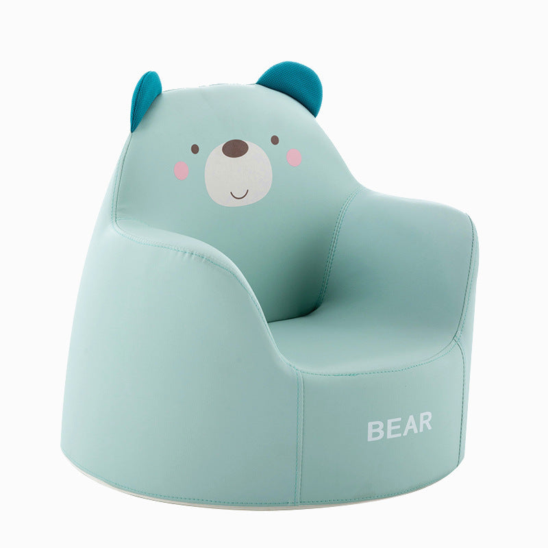 Contemporary Kids Cartoon Animal Stool with Backrest and Armrests – PU Leather Foam Cushioned Low Dining Room Stool (Rabbit, Bear, Dinosaur)