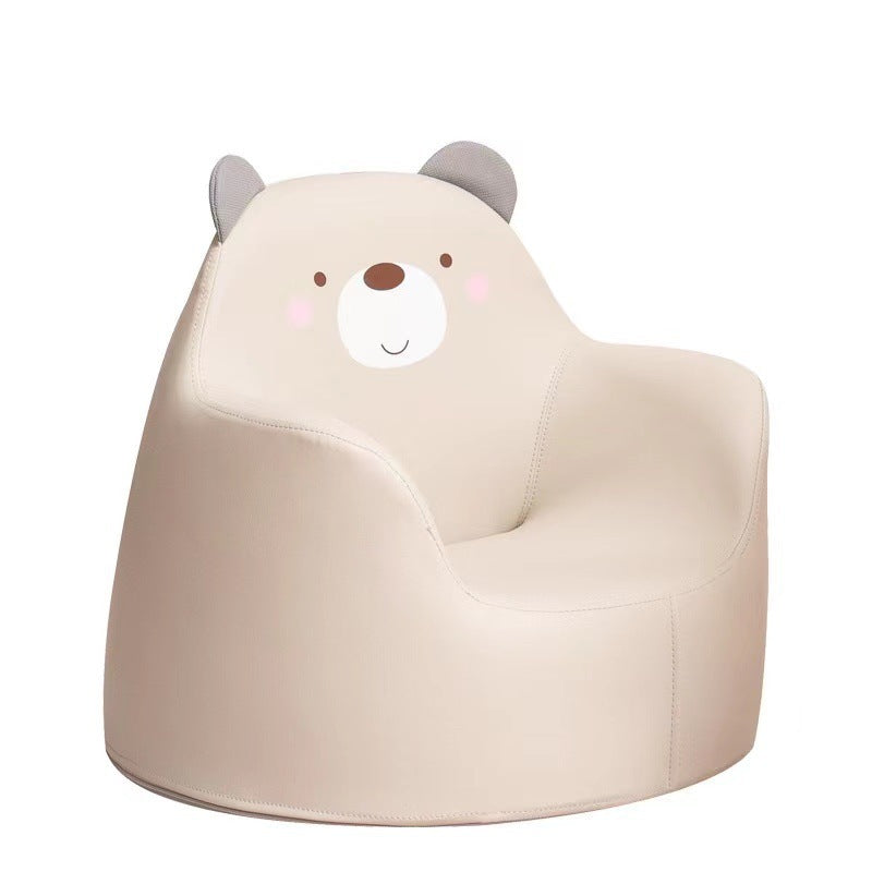 Contemporary Kids Cartoon Animal Stool with Backrest and Armrests – PU Leather Foam Cushioned Low Dining Room Stool (Rabbit, Bear, Dinosaur)