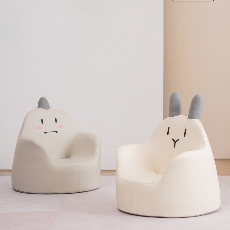 Contemporary Kids Cartoon Animal Stool with Backrest and Armrests – PU Leather Foam Cushioned Low Dining Room Stool (Rabbit, Bear, Dinosaur)