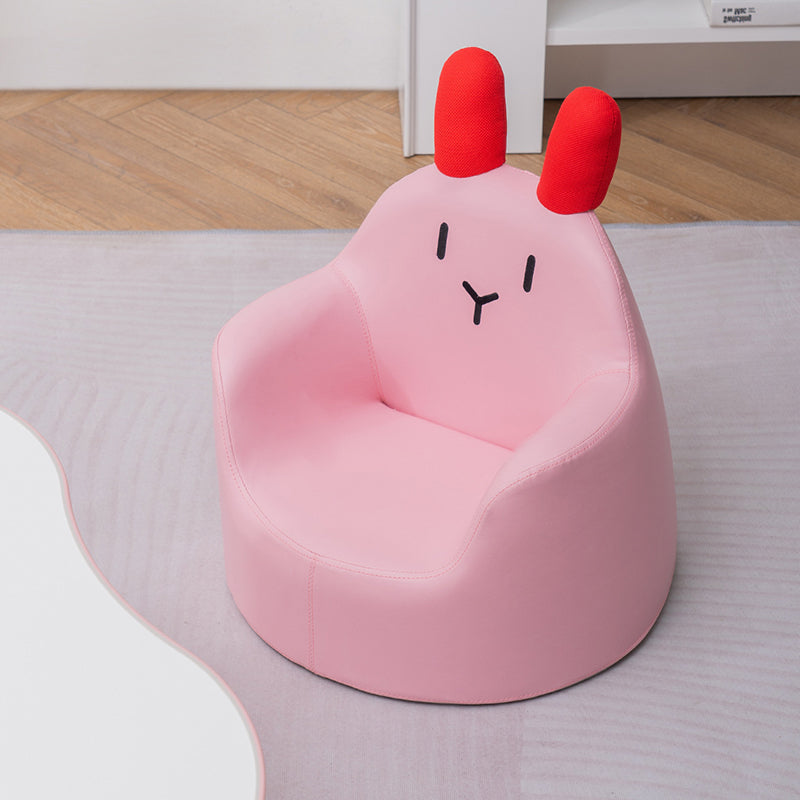 Contemporary Kids Cartoon Animal Stool with Backrest and Armrests – PU Leather Foam Cushioned Low Dining Room Stool (Rabbit, Bear, Dinosaur)