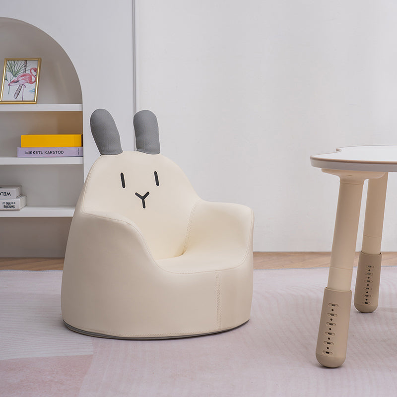 Contemporary Kids Cartoon Animal Stool with Backrest and Armrests – PU Leather Foam Cushioned Low Dining Room Stool (Rabbit, Bear, Dinosaur)