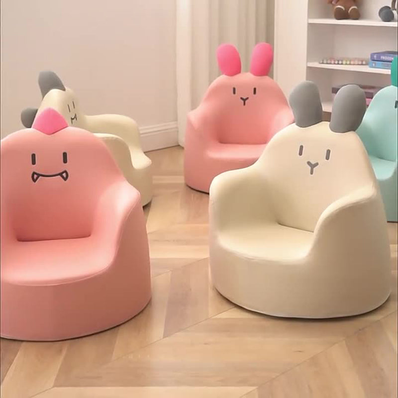 Taburete Bajo Infantil Contemporáneo con Respaldo y Reposabrazos de Animales – Taburete Bajo de Comedor Acolchado de Espuma de Cuero PU (Conejo, Oso, Dinosaurio)