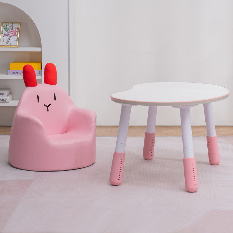 Taburete Bajo Infantil Contemporáneo con Respaldo y Reposabrazos de Animales – Taburete Bajo de Comedor Acolchado de Espuma de Cuero PU (Conejo, Oso, Dinosaurio)