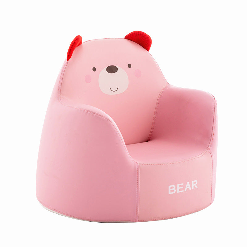 Contemporary Kids Cartoon Animal Stool with Backrest and Armrests – PU Leather Foam Cushioned Low Dining Room Stool (Rabbit, Bear, Dinosaur)