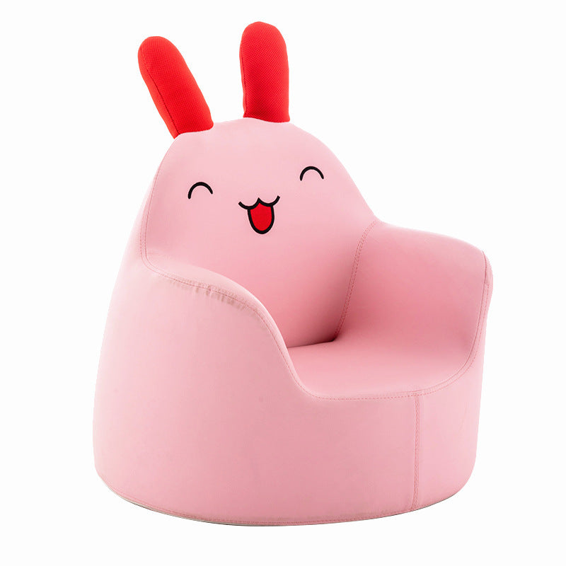 Contemporary Kids Cartoon Animal Stool with Backrest and Armrests – PU Leather Foam Cushioned Low Dining Room Stool (Rabbit, Bear, Dinosaur)