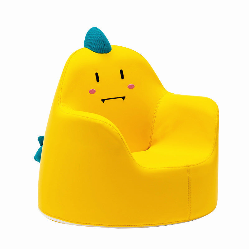 Contemporary Kids Cartoon Animal Stool with Backrest and Armrests – PU Leather Foam Cushioned Low Dining Room Stool (Rabbit, Bear, Dinosaur)