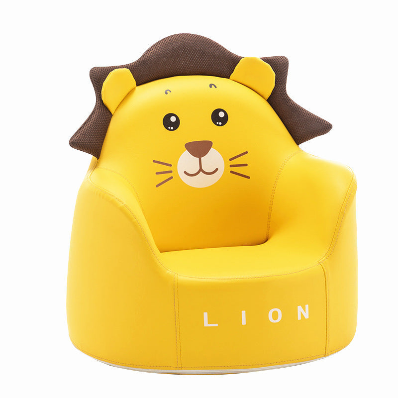 Contemporary Kids Cartoon Animal Stool with Backrest and Armrests – PU Leather Foam Cushioned Low Dining Room Stool (Rabbit, Bear, Dinosaur)